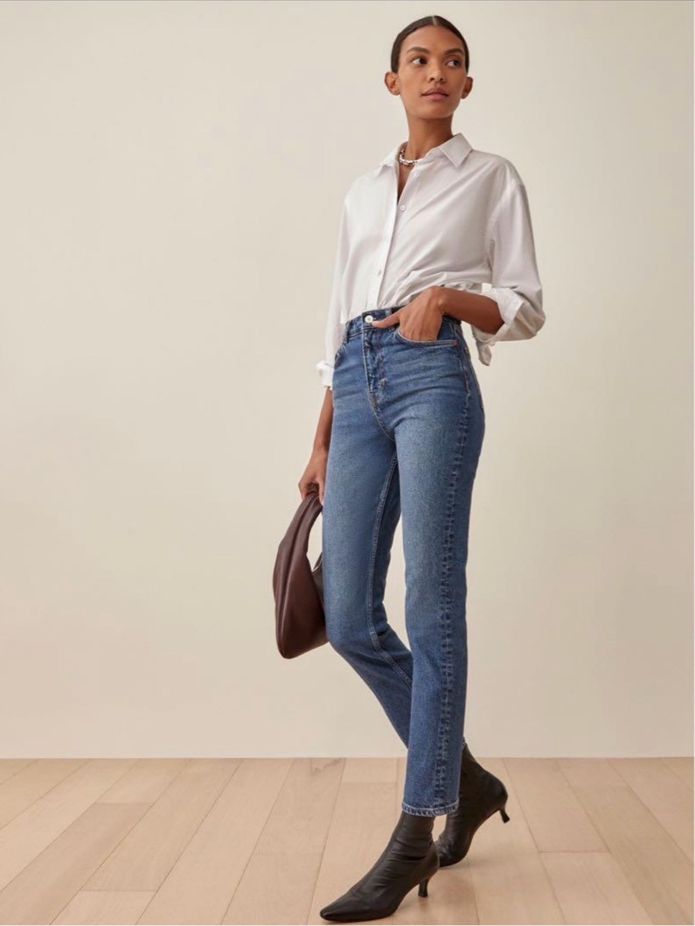 Reformation Liza Ultra High Rise Slim Straight Jeans in Icarian Wash Size 26